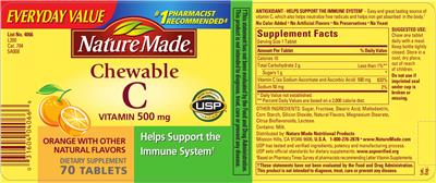 Chewable Vitamin C 500 mg のラベル画像（NIH DSLD）