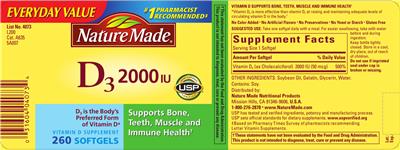 Photo of the Nature Made D3 2000 IU label