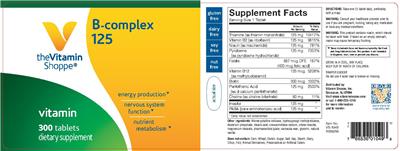 Photo of the The Vitamin Shoppe B-Complex 125 label