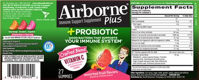 Photo of the Airborne Plus Probiotic Assorted Fruit Flavors label