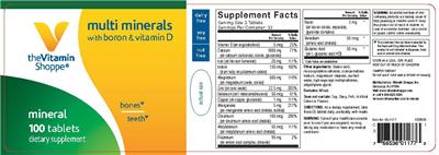 Photo of the The Vitamin Shoppe Multi Minerals With Boron & Vitamin D label