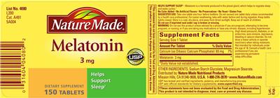 Photo of the Nature Made Melatonin 3 mg label