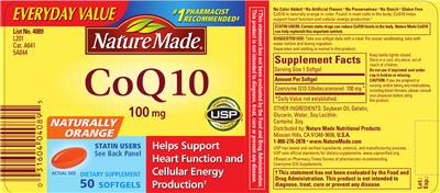 Photo of the Nature Made CoQ10 100 mg label