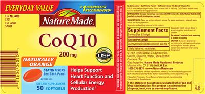 Photo of the Nature Made CoQ10 200 mg label