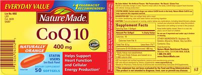 Photo of the Nature Made CoQ10 400 mg label