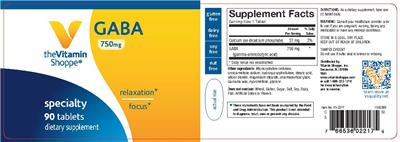 Photo of the The Vitamin Shoppe GABA 750 mg label