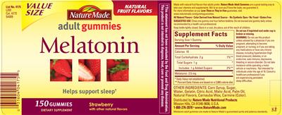 Photo of the Nature Made Melatonin Adult Gummies Strawberry label