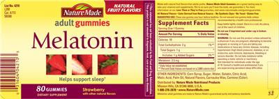 Photo of the Nature Made Melatonin Adult Gummies Strawberry label