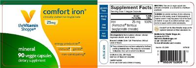 Photo of the The Vitamin Shoppe Comfort Iron 25 mg label