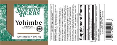 Photo of the Swanson Superior Herbs Yohimbe 500 mg label