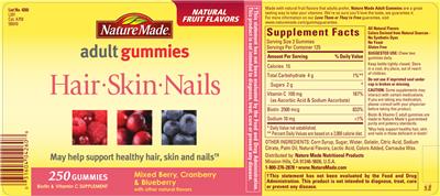 Photo of the Nature Made Hair-Skin-Nails Adult Gummies label