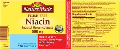 Photo of the Nature Made Flush-free Niacin 500 mg label