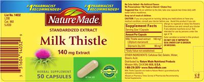 Photo of the Nature Made Milk Thistle 140 mg label
