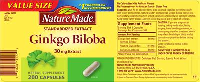 Photo of the Nature Made Ginkgo Biloba 30 mg label