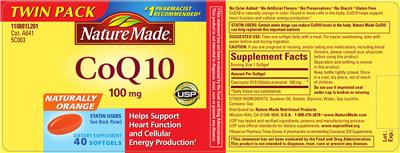 Photo of the Nature Made CoQ10 100 mg label