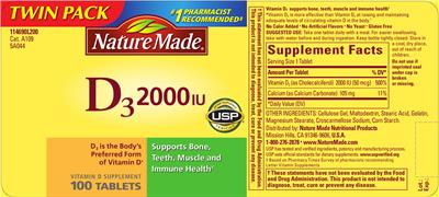 Photo of the Nature Made D3 2000 IU label