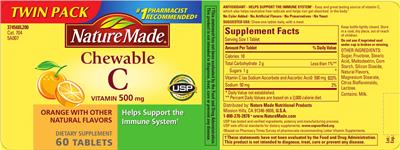 Photo of the Nature Made Chewable Vitamin C 500 mg label