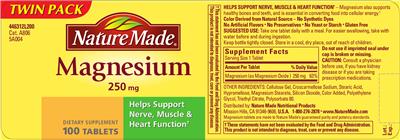 Photo of the Nature Made Magnesium 250 mg label