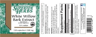 Photo of the Swanson Superior Herbs White Willow Bark Extract 500 mg label
