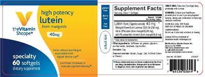 Photo of the The Vitamin Shoppe High Potency Lutein 40 mg label