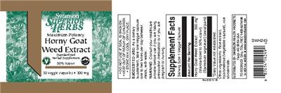 Photo of the Swanson Superior Herbs Maximum Potency Horny Goat Weed Extract 300 mg label