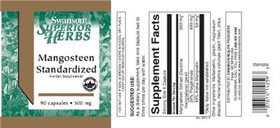 Photo of the Swanson Superior Herbs Mangosteen Standardized 500 mg label