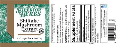 Photo of the Swanson Superior Herbs Shiitake Mushroom Extract 500 mg label