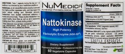 Photo of the NuMedica Nattokinase label