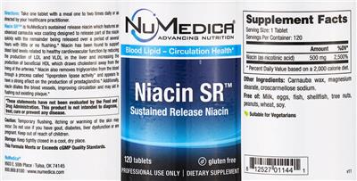 Photo of the NuMedica Niacin SR label