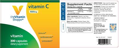 Photo of the The Vitamin Shoppe Vitamin C 1000 mg label
