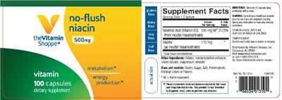 Photo of the The Vitamin Shoppe No-Flush Niacin 500 mg label