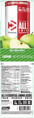 Photo of the Dymatize All 9 Amino Jolly Green Apple label