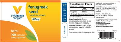 Photo of the The Vitamin Shoppe Fenugreek Seed 610 mg label