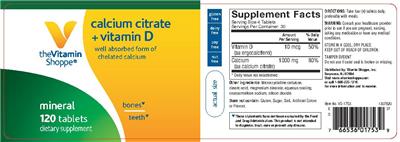Photo of the The Vitamin Shoppe Calcium Citrate + Vitamin D label