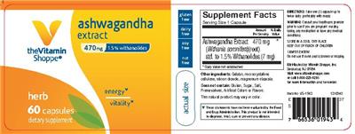 Photo of the The Vitamin Shoppe Ashwagandha Extract 470 mg label
