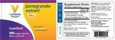 Photo of the The Vitamin Shoppe Pomegranate Extract 250 mg label