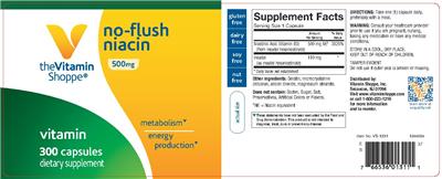 Photo of the The Vitamin Shoppe No-Flush Niacin 500 mg label