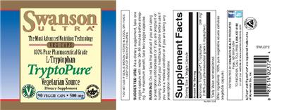 Photo of the Swanson Ultra L-Tryptophan 500 mg label