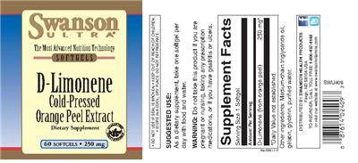 Photo of the Swanson Ultra D-Limonene Cold-Pressed Orange Peel Extract 250 mg label