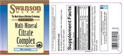 Photo of the Swanson Ultra Multi-Mineral Citrate Complex label