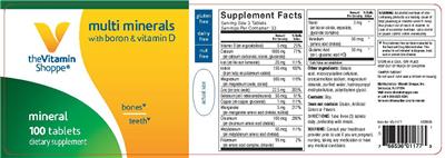 Photo of the The Vitamin Shoppe Multi Minerals with Boron & Vitamin D label