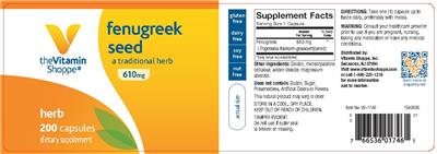 Photo of the The Vitamin Shoppe Fenugreek Seed 610 mg label