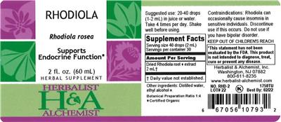 Photo of the Herbalist & Alchemist Rhodiola label