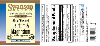 Photo of the Swanson Ultra Albion Chelated Calcium & Magnesium label