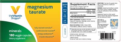 Photo of the The Vitamin Shoppe Magnesium Taurate label