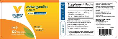 Photo of the The Vitamin Shoppe Ashwagandha Extract 470 mg label