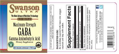 Photo of the Swanson Ultra Maximum-Strength GABA 750 mg label