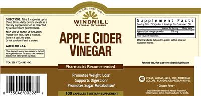 Photo of the Windmill Natural Vitamins Apple Cider Vinegar label