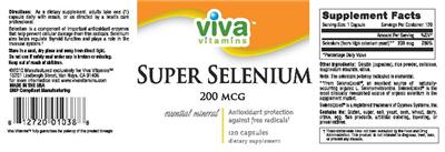 Photo of the Viva Vitamins Super Selenium 200 mcg label