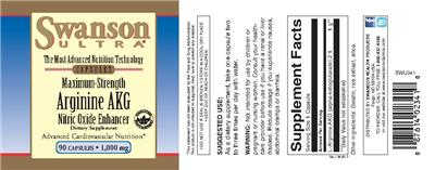 Photo of the Swanson Ultra Maximum-Strength Arginine AKG 1,000 mg label